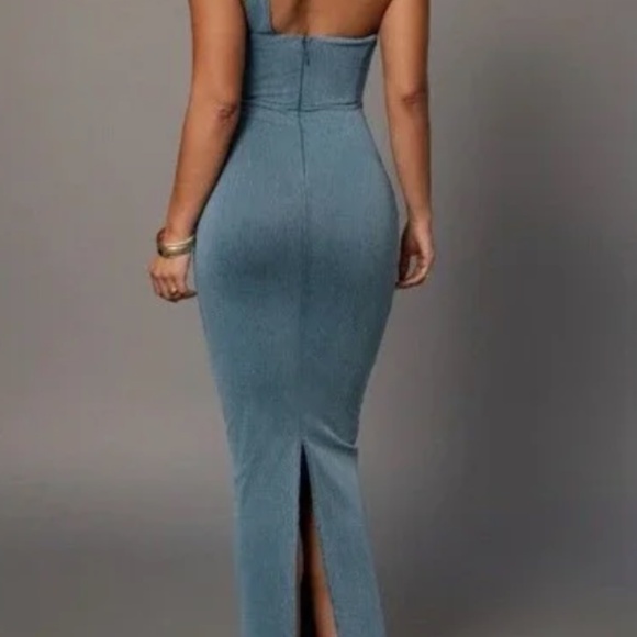 JLUXLABEL Krishna One Shoulder Blue Dress Size Small Denim Maxi NWT - Picture 4 of 9